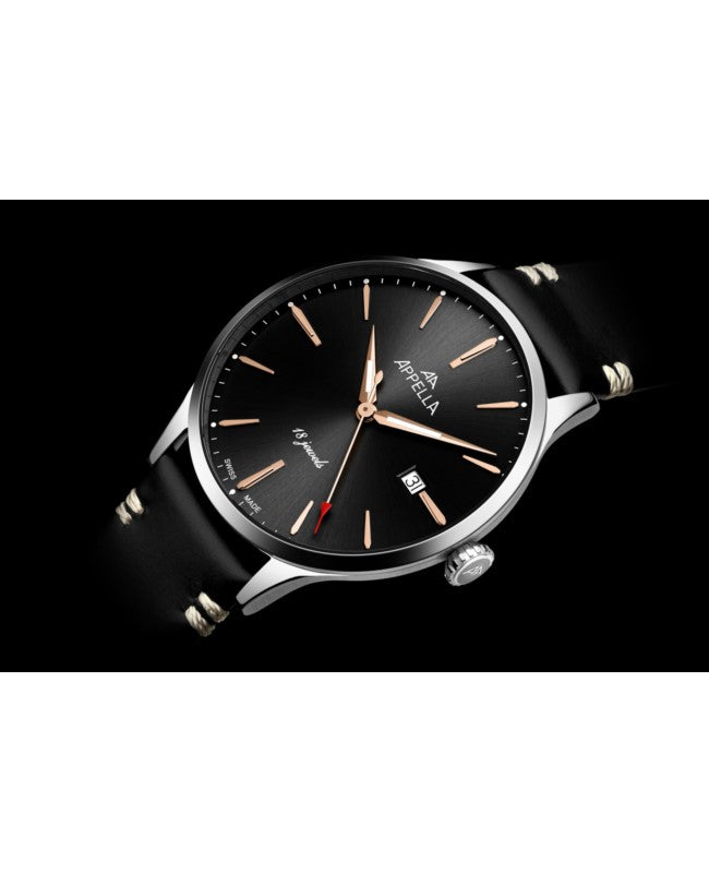 Ceas Appella, L90.52R6M, 41 mm, silver, capac spate cu sticlă de safir