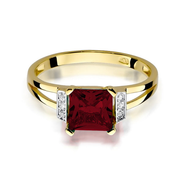 PROMO Inel Aur 14k cu Garnet 1.30 ct si Diamante 0.03 ct