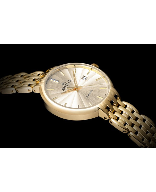 Ceas Appella, L32000.1111DQ, 31 mm, gold, cadran cu diamante (3 pietre)