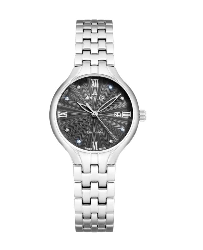 Ceas Appella, L50000.5187DQ, 30 mm, silver, cadran cu diamante (8 pietre)