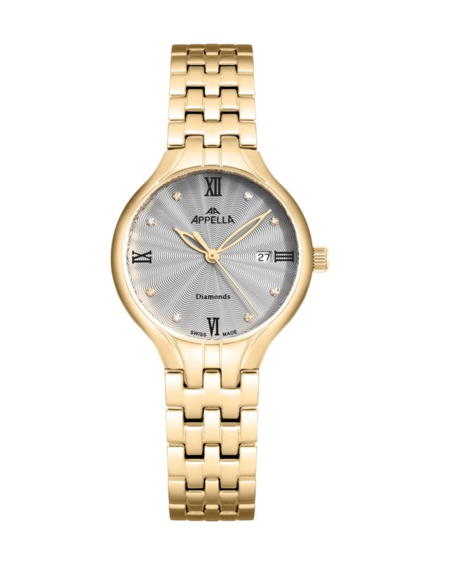 Ceas Appella, L50000.1187DQ, 30 mm, gold, cadran cu diamante (8 pietre)