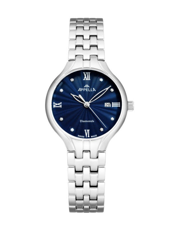 Ceas Appella, L50000.5185DQ, 30 mm, silver, cadran cu diamante (8 pietre)