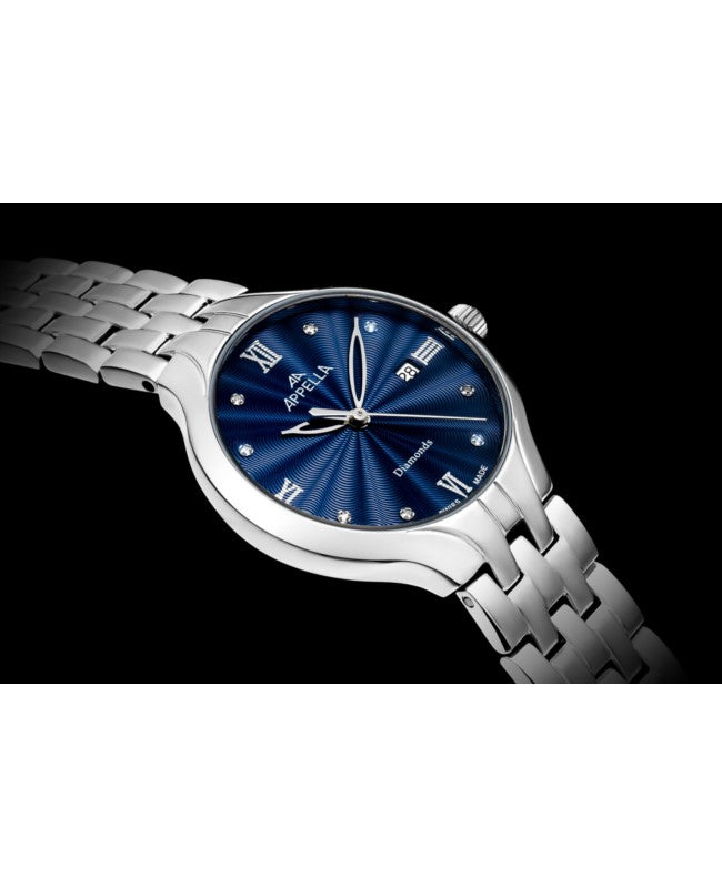 Ceas Appella, L50000.5185DQ, 30 mm, silver, cadran cu diamante (8 pietre)