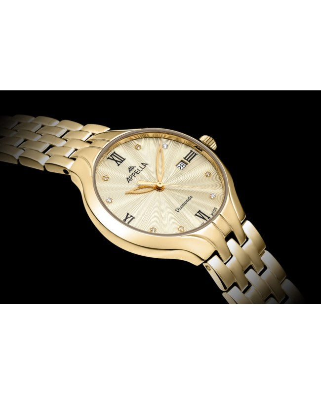 Ceas Appella, L50000.1181DQ, 30 mm, gold, cadran cu diamante (8 pietre)