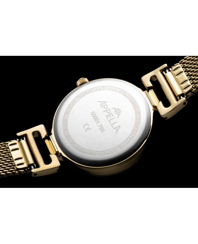 Ceas Appella, L50001.1187DQ, 32 mm, gold, cadran cu diamante (8 pietre)