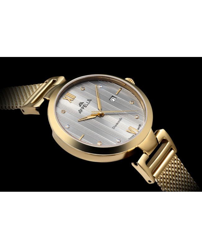 Ceas Appella, L50001.1187DQ, 32 mm, gold, cadran cu diamante (8 pietre)