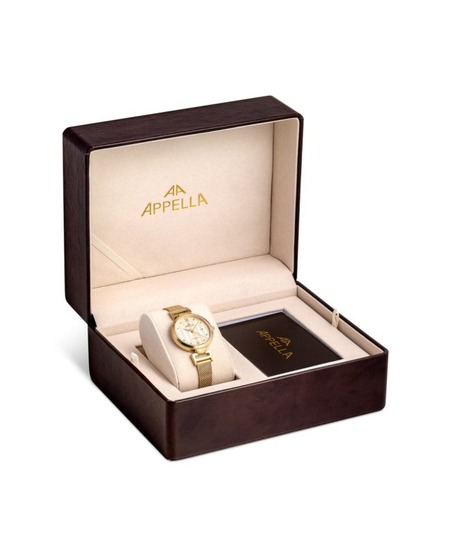 Ceas Appella, L50001.1181DQ, 32 mm, gold, cadran cu diamante (8 pietre)