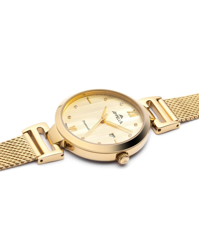 Ceas Appella, L50001.1181DQ, 32 mm, gold, cadran cu diamante (8 pietre)