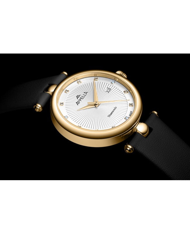 Ceas Appella, L50002.1243DQ, 31 mm, gold, cadran cu diamante (12 pietre)