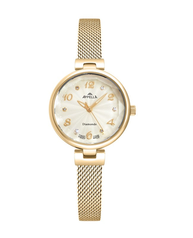 Ceas Appella, L50004.1171DQ, 30 mm, gold, cadran cu diamante (6 pietre)