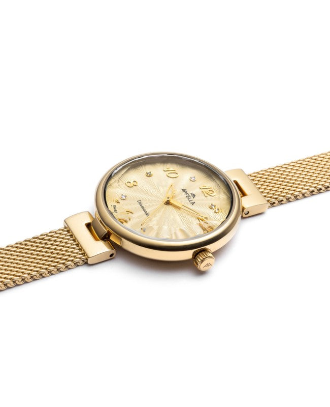 Ceas Appella, L50004.1171DQ, 30 mm, gold, cadran cu diamante (6 pietre)