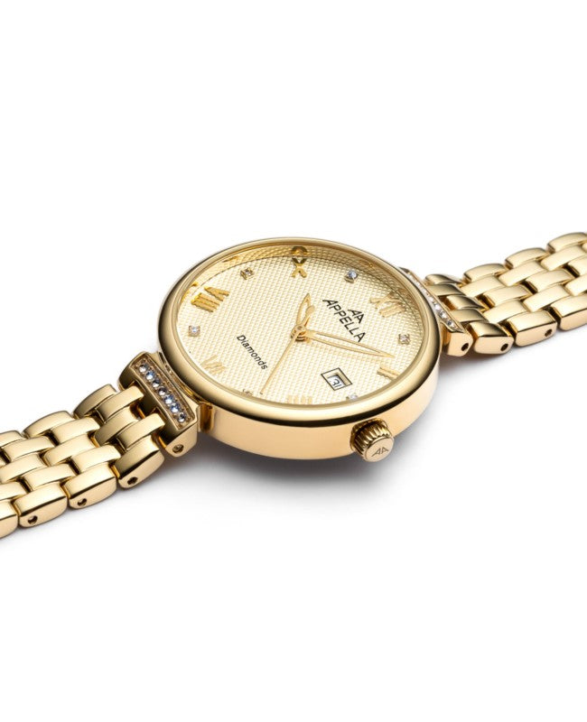 Ceas Appella, L50006.1181DQ, 30 mm, gold, cadran cu diamante (6 pietre)