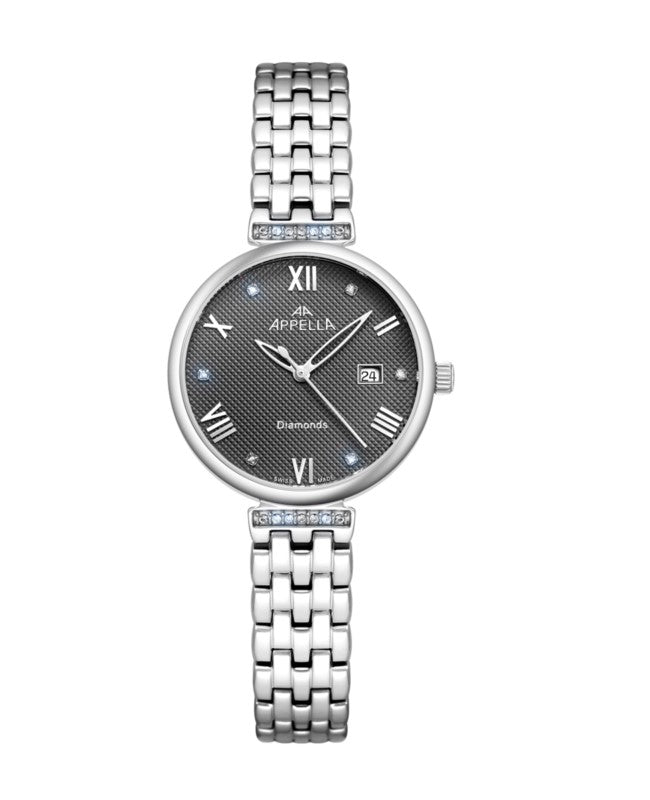 Ceas Appella, L50006.5187DQ, 30 mm, silver, cadran cu diamante (6 pietre)