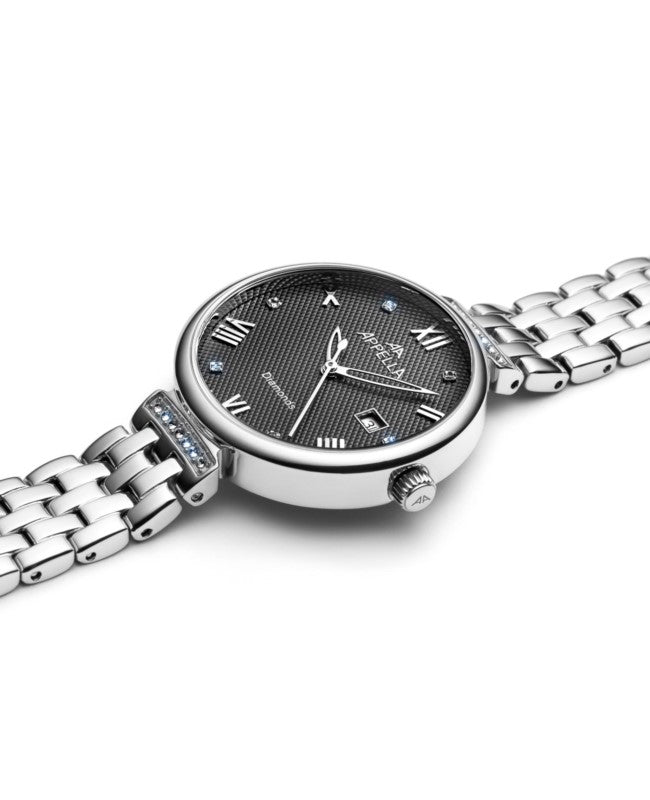Ceas Appella, L50006.5187DQ, 30 mm, silver, cadran cu diamante (6 pietre)
