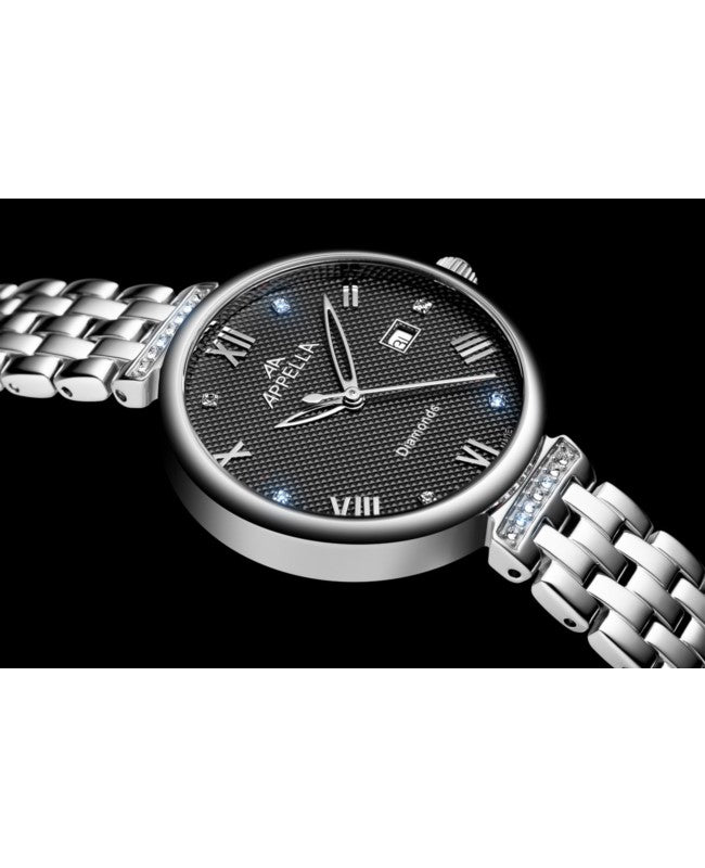 Ceas Appella, L50006.5187DQ, 30 mm, silver, cadran cu diamante (6 pietre)