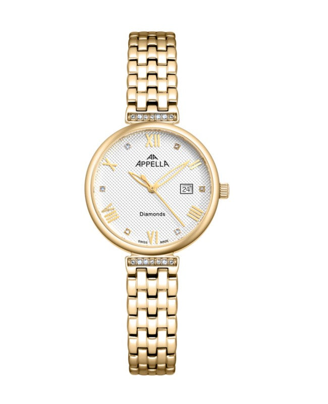 Ceas Appella, L50006.1183DQ, 30 mm, gold, cadran cu diamante (6 pietre)