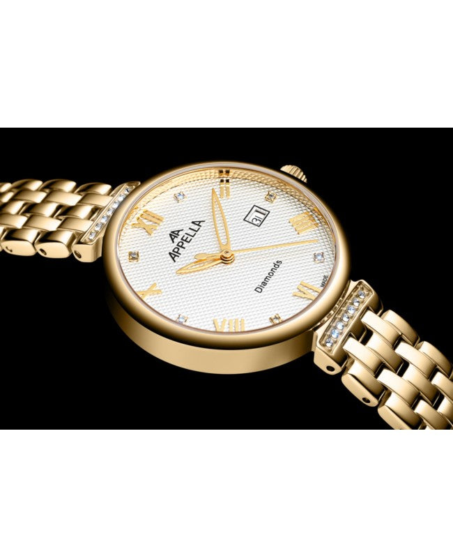 Ceas Appella, L50006.1183DQ, 30 mm, gold, cadran cu diamante (6 pietre)