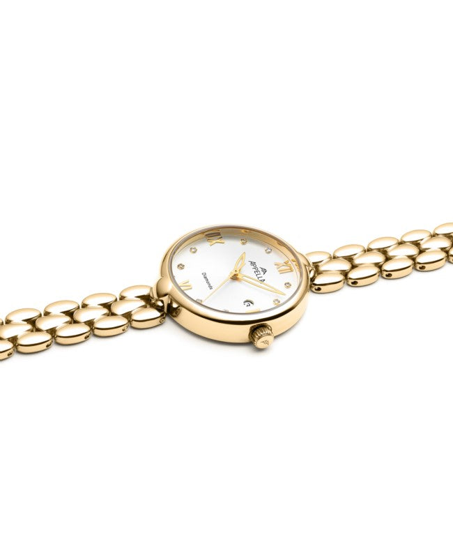 Ceas Appella, L50007.1183DQ, 28 mm, gold, cadran cu diamante (8 pietre)