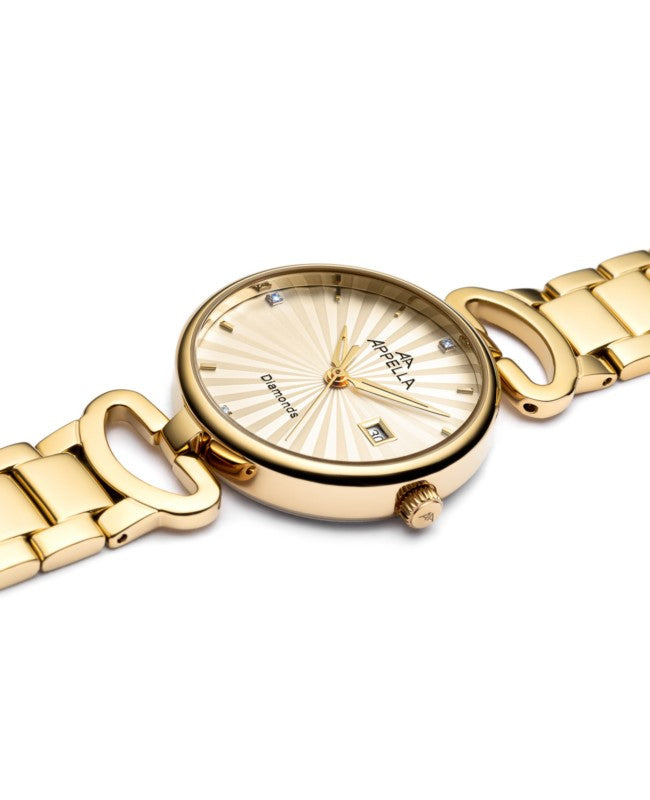 Ceas Appella, L50008.1191DQ, 31 mm, gold, cadran cu diamante (4 pietre)