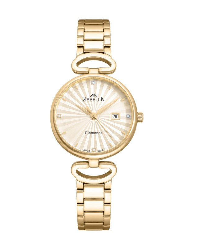 Ceas Appella, L50008.1191DQ, 31 mm, gold, cadran cu diamante (4 pietre)