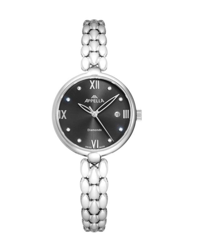 Ceas Appella, L50007.5187DQ, 28 mm, silver, cadran cu diamante (8 pietre)