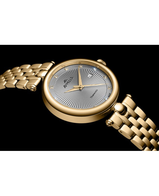 Ceas Appella, L50002.1147DQ, 31 mm, gold
grey, cadran cu diamante (12 pietre)
