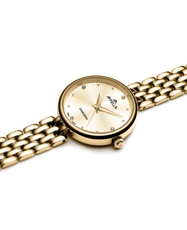 Ceas Appella, L50020.1141DQ, 29 mm, gold, cadran cu diamante (4 pietre)