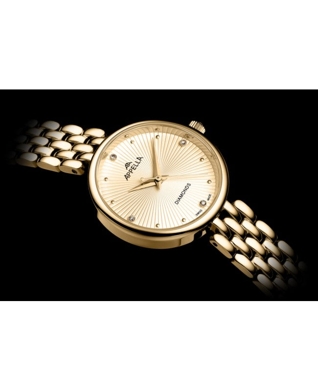 Ceas Appella, L50020.1141DQ, 29 mm, gold, cadran cu diamante (4 pietre)