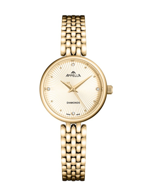 Ceas Appella, L50020.1141DQ, 29 mm, gold, cadran cu diamante (4 pietre)