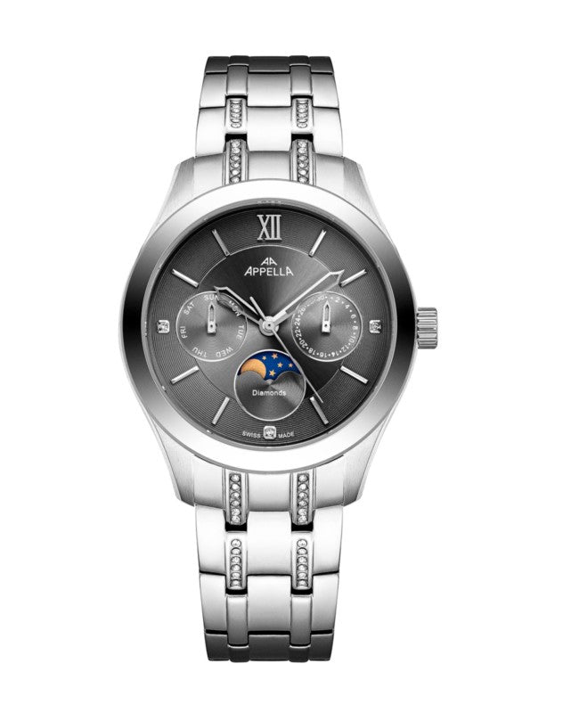 Ceas Appella, L50021.5166DQF, 36 mm, silver, cadran cu diamante (3 pietre)