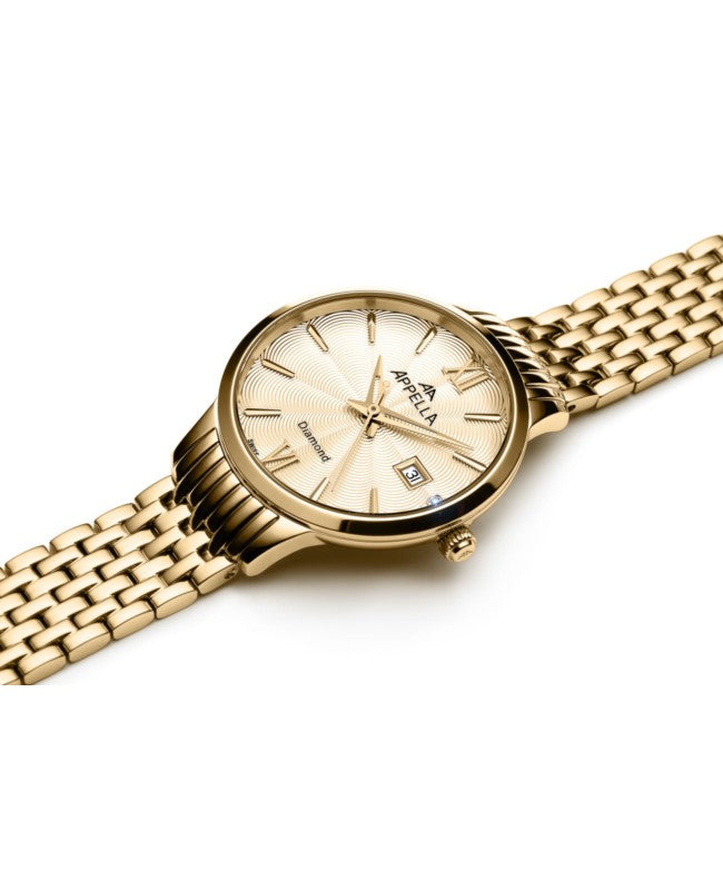 Ceas Appella, L50012.1161DQ, 30 mm, gold, cadran cu diamante (1 piatră)