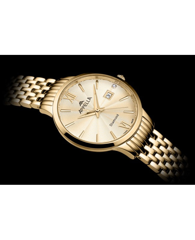 Ceas Appella, L50012.1161DQ, 30 mm, gold, cadran cu diamante (1 piatră)
