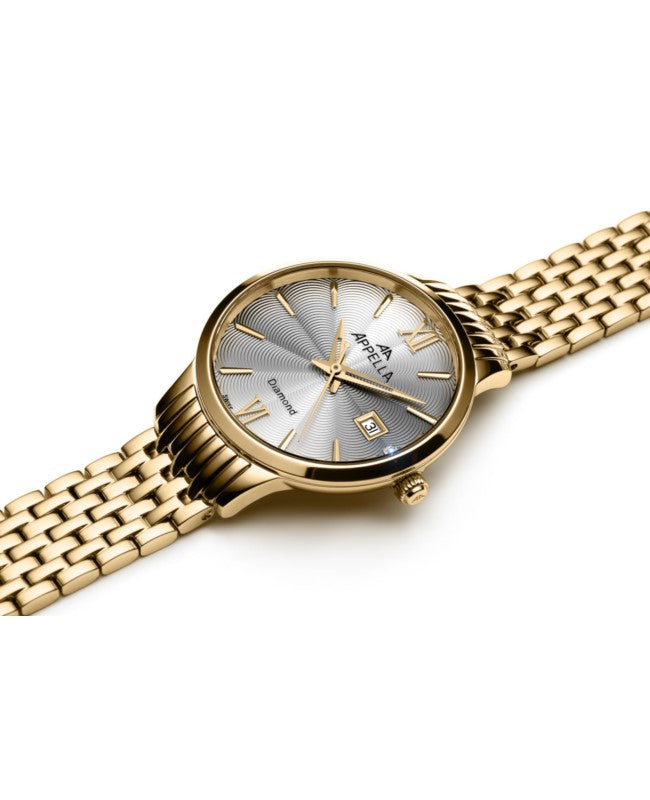 Ceas Appella, L50012.1167DQ, 30 mm, gold, cadran cu diamante (1 piatră)