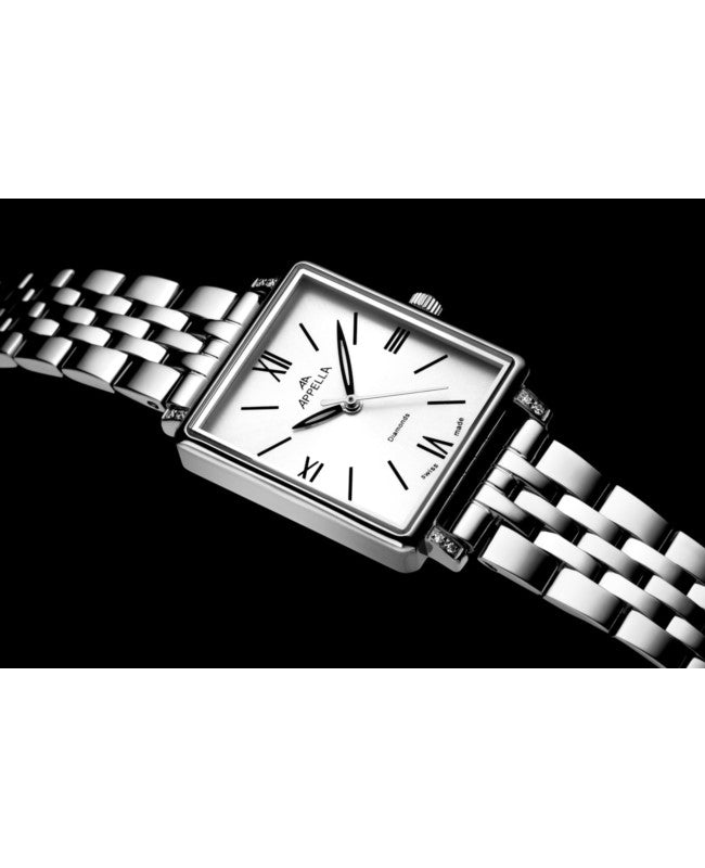 Ceas Appella, L50023.5163DQ, 24x26 mm, silver, carcasă decorată cu diamante (8 pietre)