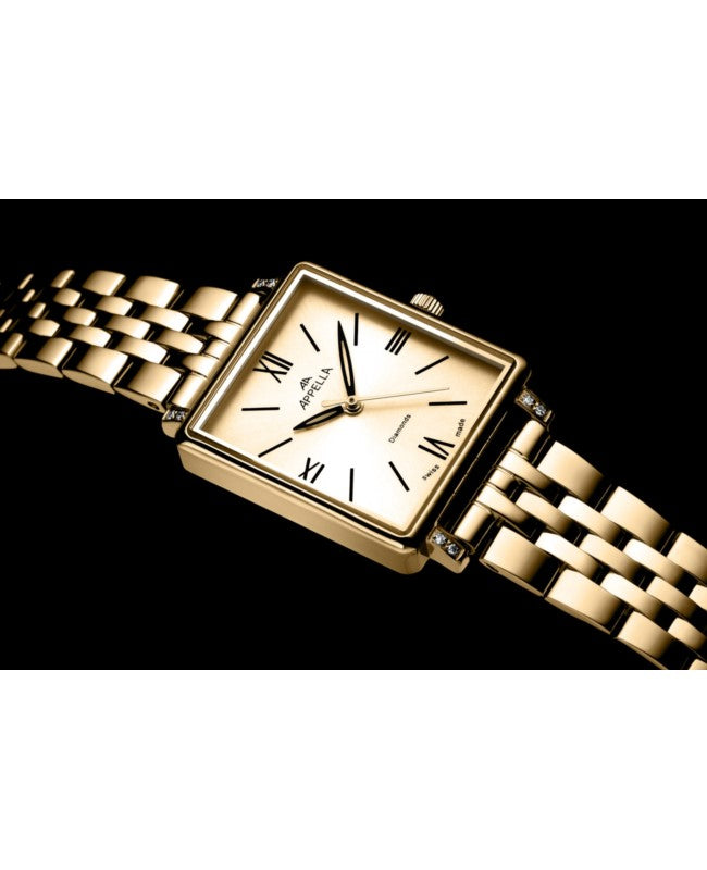Ceas Appella, L50023.1161DQ, 24x26 mm, gold, carcasă decorată cu diamante (8 pietre)