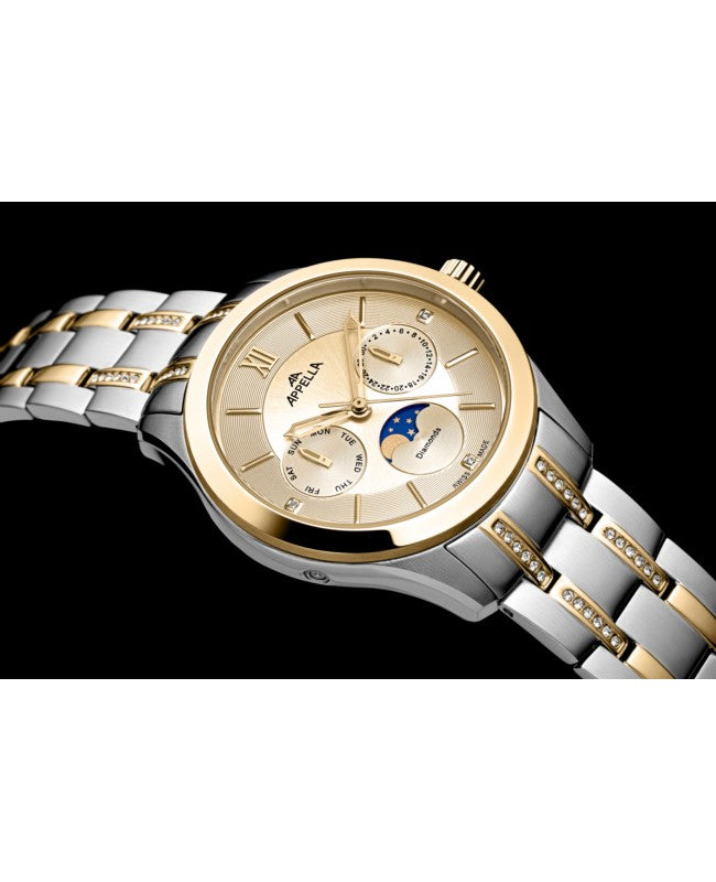 Ceas Appella, L50021.2161DQF, 36 mm, silver - gold, cadran cu diamante (3 pietre)