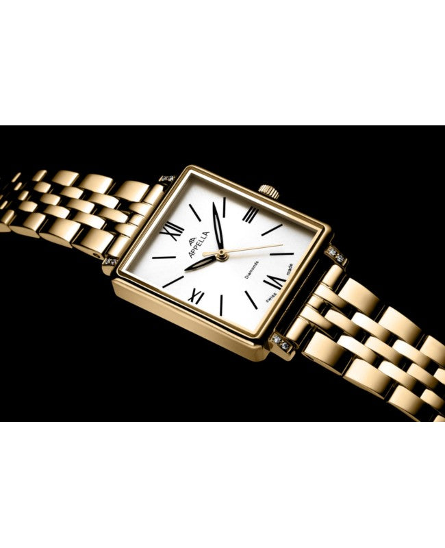 Ceas Appella, L50023.1163DQ, 24x26 mm, gold, carcasă decorată cu diamante (8 pietre)