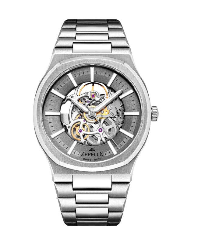 Ceas Appella, L12006.5117ASQ, 43 mm, silver, capac spate cu sticlă de safir