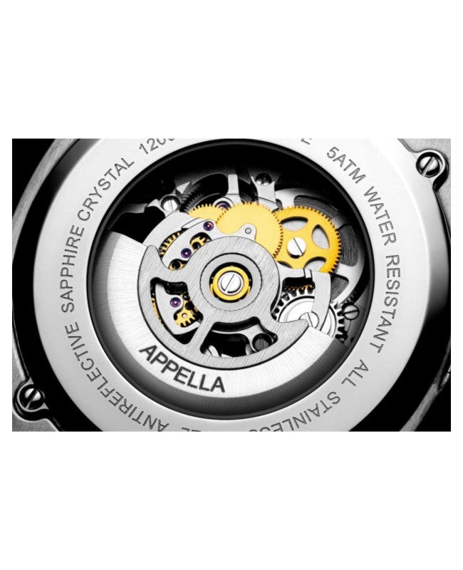 Ceas Appella, L12006.5115ASQ, 43 mm, silver, capac spate cu sticlă de safir