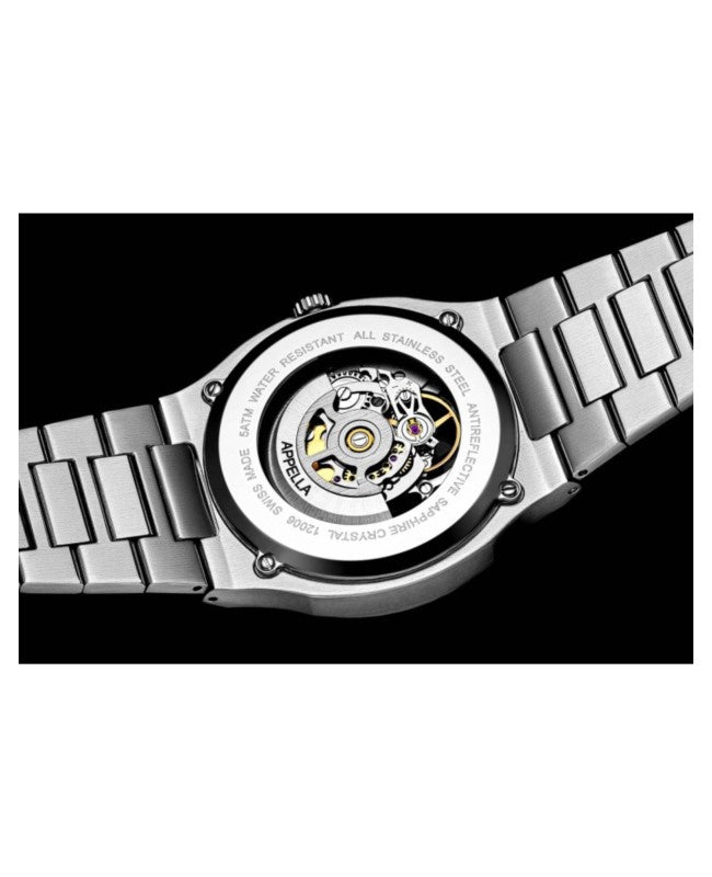 Ceas Appella, L12006.5115ASQ, 43 mm, silver, capac spate cu sticlă de safir