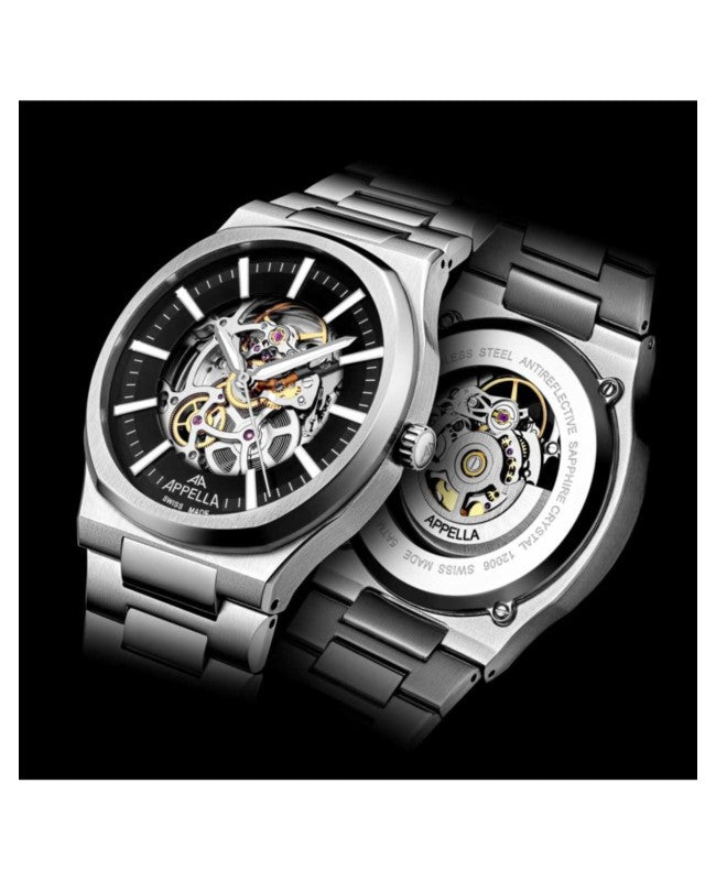 Ceas Appella, L12006.5114ASQ, 43 mm, silver, capac spate cu sticlă de safir