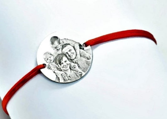 Bratara snur cu banut 16 mm, personalizat cu text/nume/data/poza - Argint 925 Rodiat