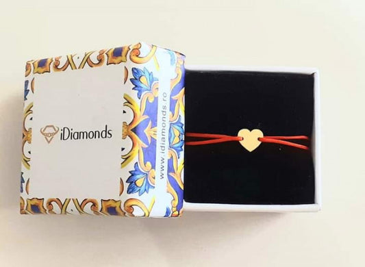 Bratara snur inima 7mm, personalizabila cu Initiala/Simbol - Aur 14k (prindere reglabila nou-nascut - adulti)
