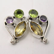 Cercei Argint 925 cu Ametist,Citrin si Peridot 1.9 cm lungime