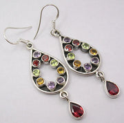 Cercei Argint 925 cu Ametist, Garnet,Peridot, Citrin, 5.4 cm lungime