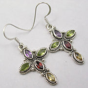 Cercei Argint 925 cu Ametist,Peridot, Garnet,Citrin, 4.3 cm lungime