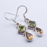 Cercei Argint 925 cu Citrin si Peridot, 3.5 cm lungime