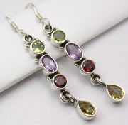 Cercei Argint 925 cu Peridot, Ametist, Garnet & Citrin , 4.7 cm lungime