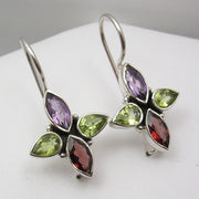 Cercei Argint 925 cu Peridot, Garnet si Ametist, 3 cm lungime
