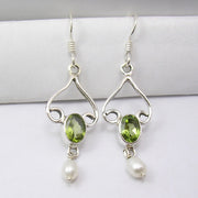 Cercei Argint 925 cu Peridot si Perla FreshWater, 4.8 cm lungime